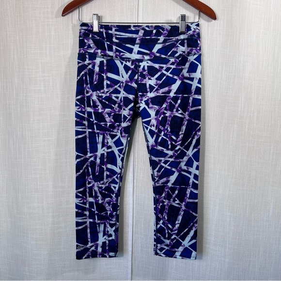 Athleta Floral Geo Sonar Crop Athletic Running Workout Leggings Blue Size S - Picture 2 of 10